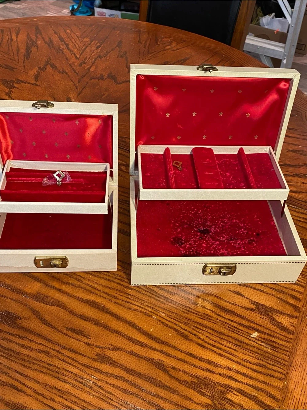 Vintage Jewelry Boxes/Gold Accents/Set of 2/large 1 has hidden compartment